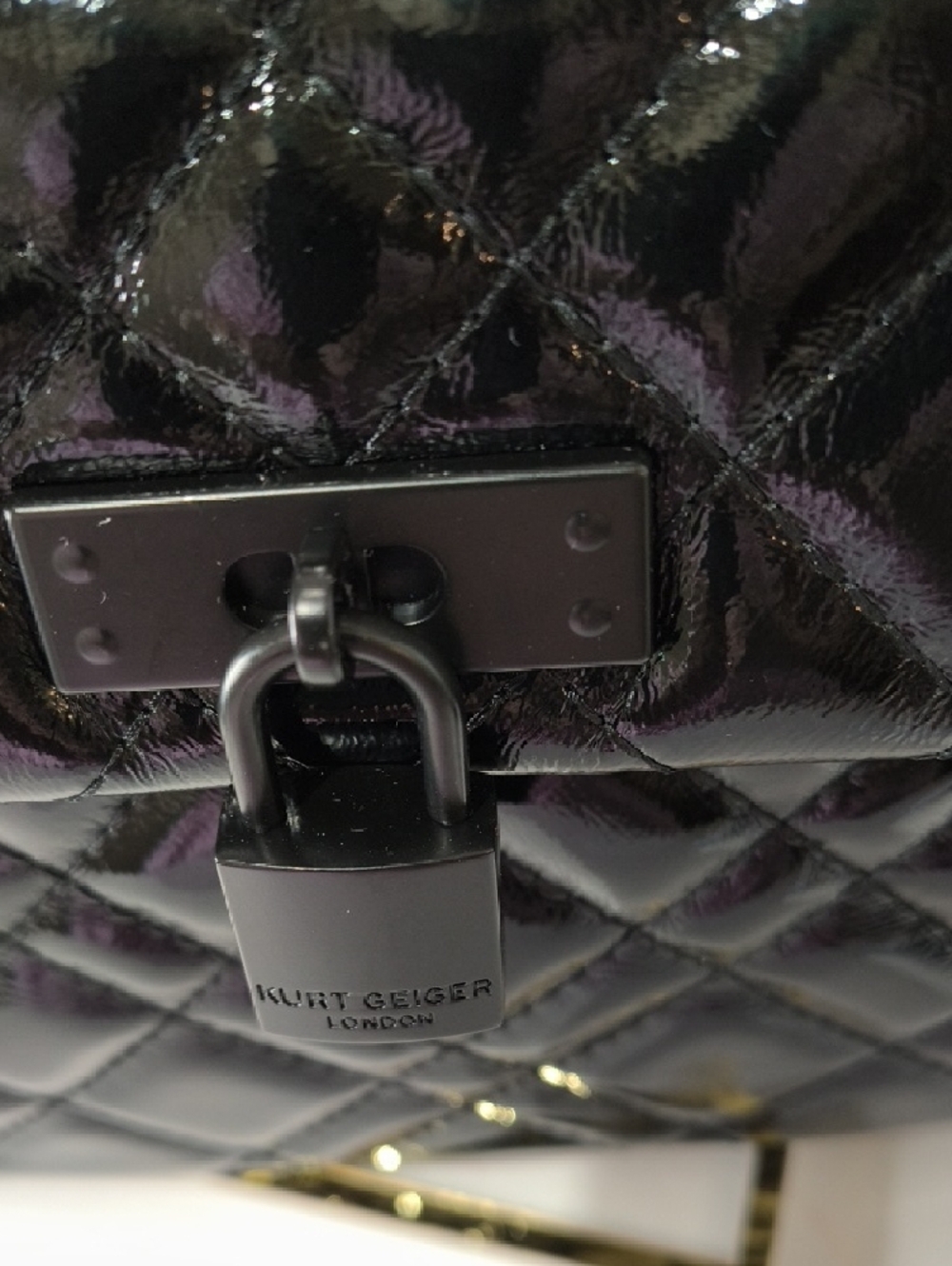Kurt Geiger Black Quilted Patent Shoulder Bag with Chain And Crossbody Strap - Picture 5 of 17